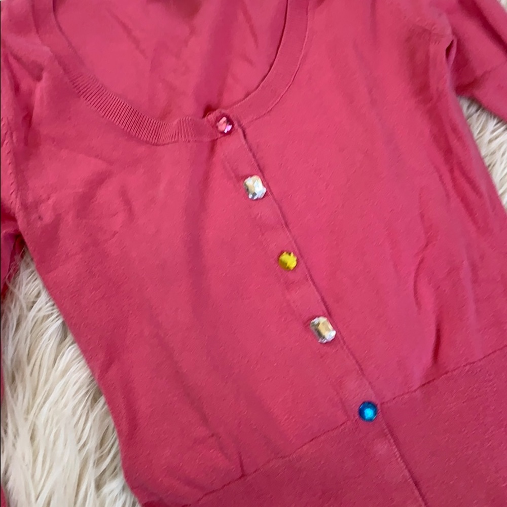 Pink Cardigan With Gem Snaps Size Small - image 2